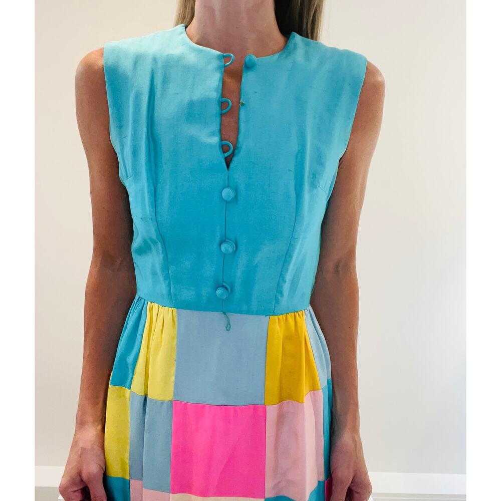 1970s Vintage Maxi Patchwork Dress Bold Bright Colors New York Designer - Picture 2 of 14